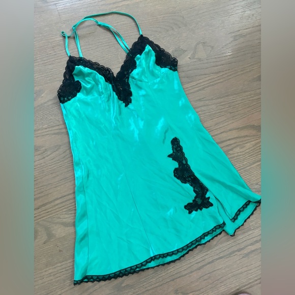 Y2K Vintage Teal Black Fredrick’s of Hollywood slip dress women’s size small - Picture 2 of 4